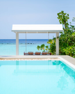 Private villa pool with ocean view in Maldives