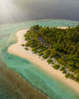 Sunlight rays over tropical island in Thailand