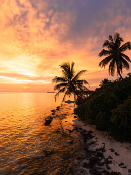 Sunset over ocean horizon in Maldives